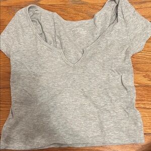 Gray V-Neck Women's Top
